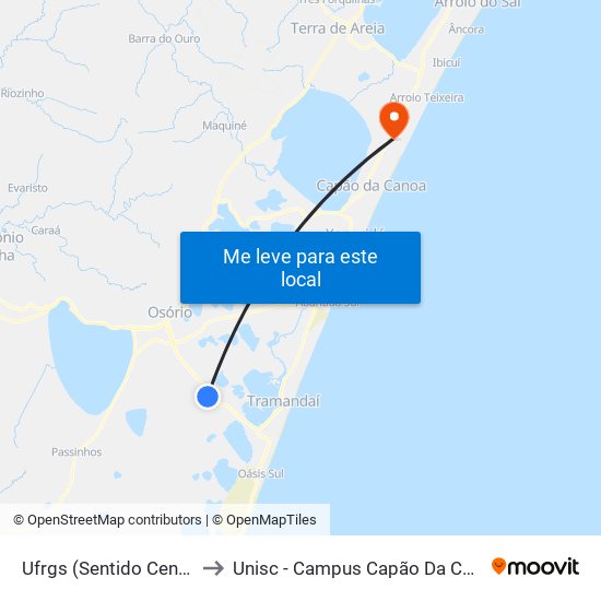 Ufrgs (Sentido Centro) to Unisc - Campus Capão Da Canoa map