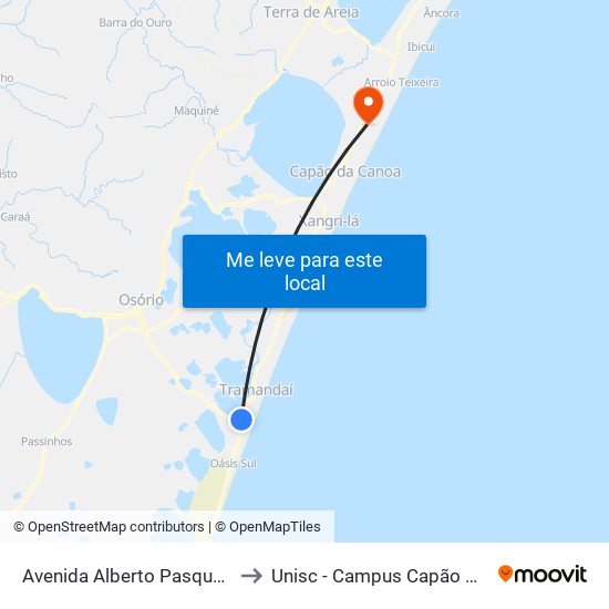 Avenida Alberto Pasqualini, 621 to Unisc - Campus Capão Da Canoa map