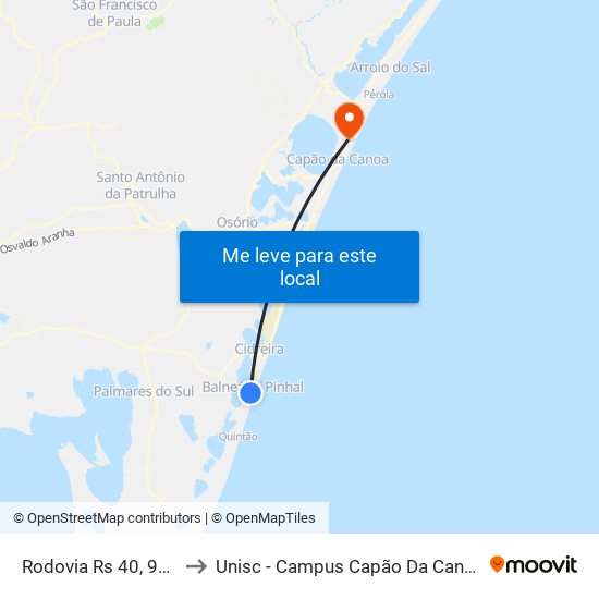 Rodovia Rs 40, 987 to Unisc - Campus Capão Da Canoa map