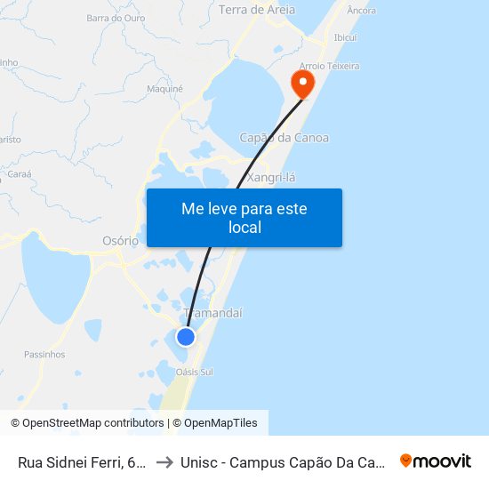 Rua Sidnei Ferri, 650 to Unisc - Campus Capão Da Canoa map