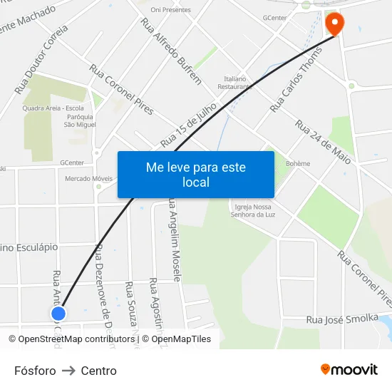 Fósforo to Centro map