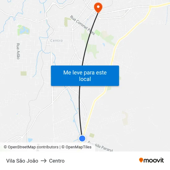 Vila São João to Centro map