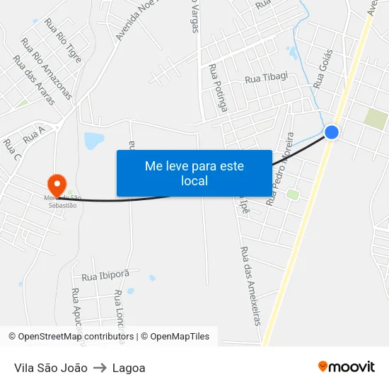 Vila São João to Lagoa map