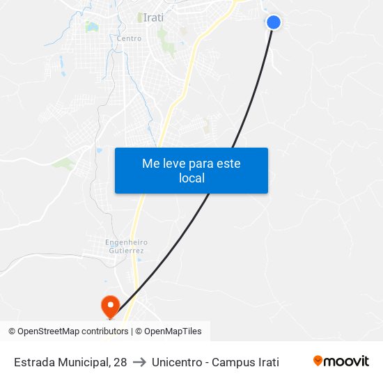 Estrada Municipal, 28 to Unicentro - Campus Irati map