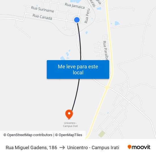 Rua Miguel Gadens, 186 to Unicentro - Campus Irati map