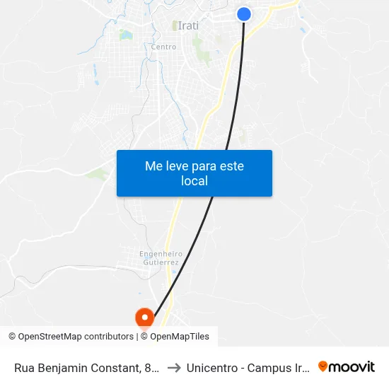 Rua Benjamin Constant, 826 to Unicentro - Campus Irati map