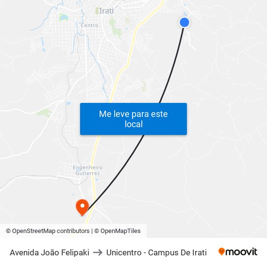 Avenida João Felipaki to Unicentro - Campus De Irati map