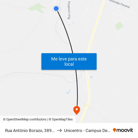 Rua Antônio Borazo, 389-449 to Unicentro - Campus De Irati map