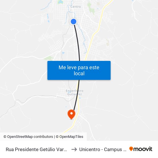 Rua Presidente Getúlio Vargas, 1175 to Unicentro - Campus De Irati map