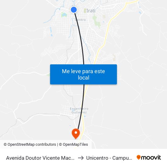 Avenida Doutor Vicente Machado, 1009 to Unicentro - Campus De Irati map