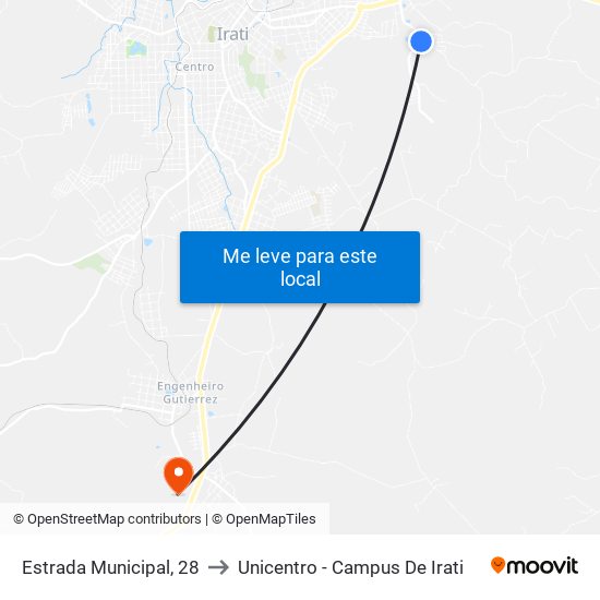 Estrada Municipal, 28 to Unicentro - Campus De Irati map