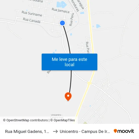 Rua Miguel Gadens, 186 to Unicentro - Campus De Irati map