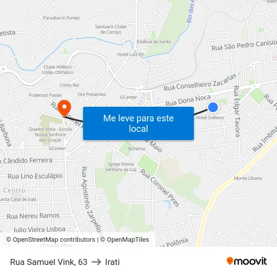 Rua Samuel Vink, 63 to Irati map