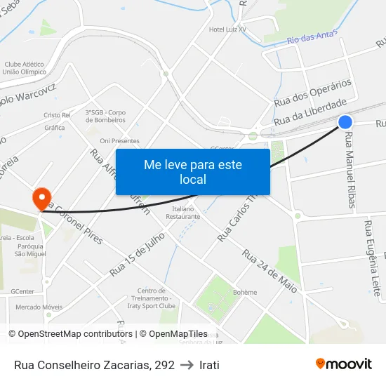 Rua Conselheiro Zacarias, 292 to Irati map