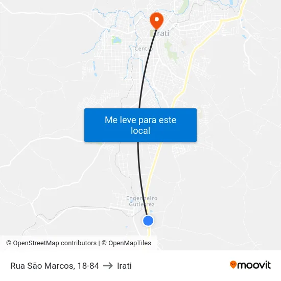 Rua São Marcos, 18-84 to Irati map