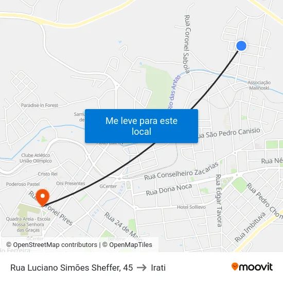 Rua Luciano Simões Sheffer, 45 to Irati map