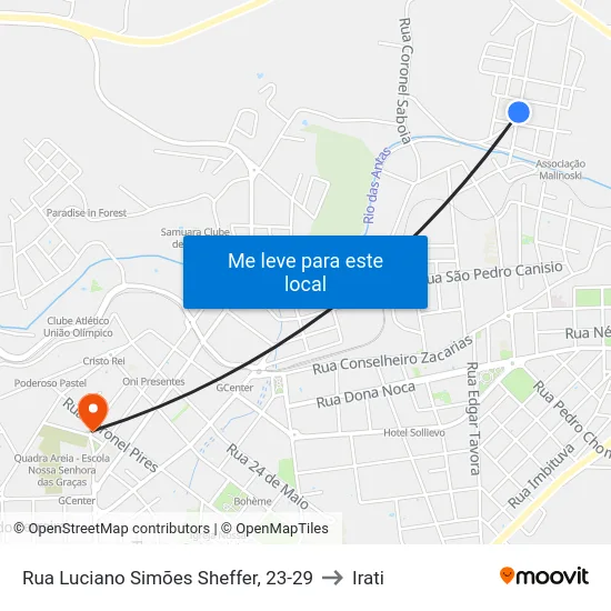 Rua Luciano Simões Sheffer, 23-29 to Irati map