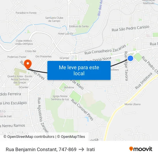 Rua Benjamin Constant, 747-869 to Irati map