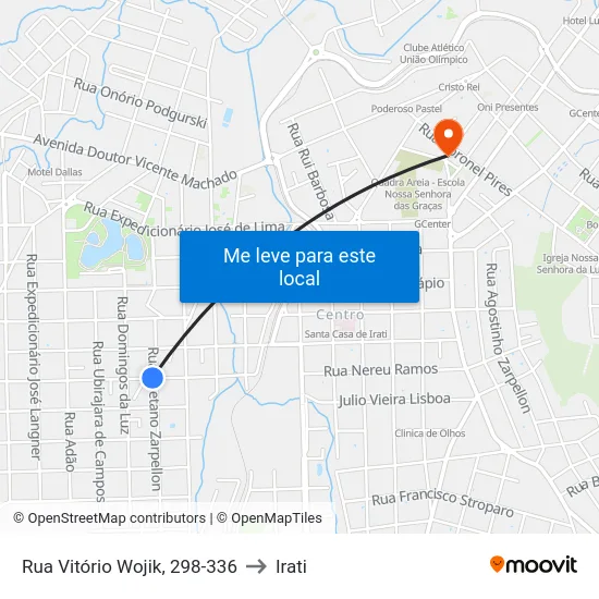 Rua Vitório Wojik, 298-336 to Irati map