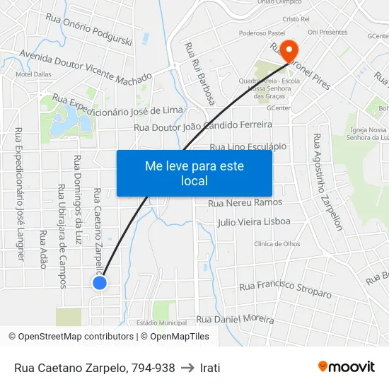 Rua Caetano Zarpelo, 794-938 to Irati map