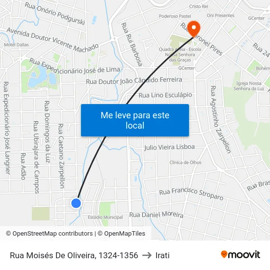Rua Moisés De Oliveira, 1324-1356 to Irati map