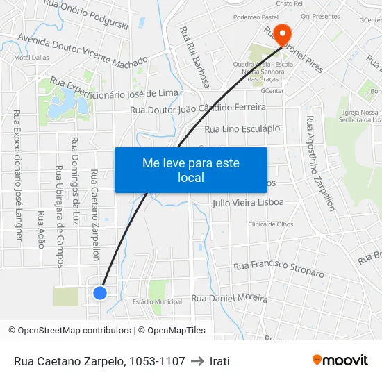 Rua Caetano Zarpelo, 1053-1107 to Irati map