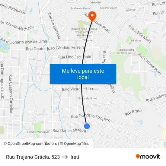 Rua Trajano Grácia, 523 to Irati map