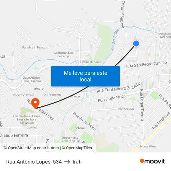 Rua Antônio Lopes, 534 to Irati map