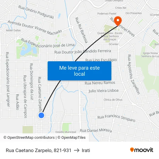 Rua Caetano Zarpelo, 821-931 to Irati map