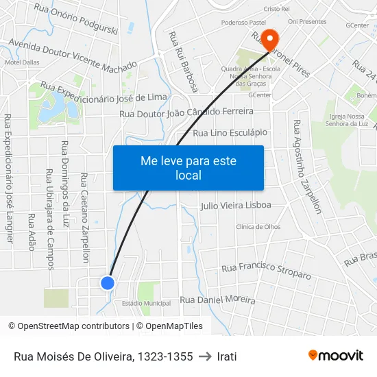 Rua Moisés De Oliveira, 1323-1355 to Irati map