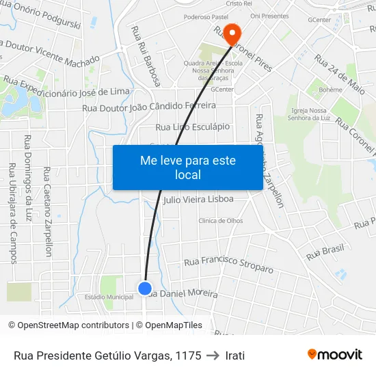 Rua Presidente Getúlio Vargas, 1175 to Irati map