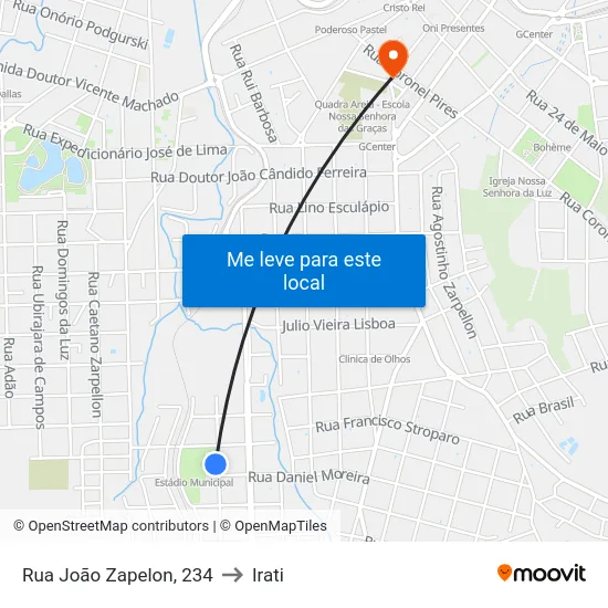 Rua João Zapelon, 234 to Irati map
