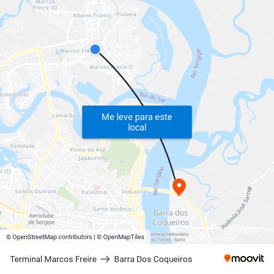 Terminal Marcos Freire to Barra Dos Coqueiros map