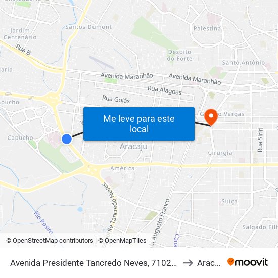 Avenida Presidente Tancredo Neves, 7102-7298 to Aracaju map