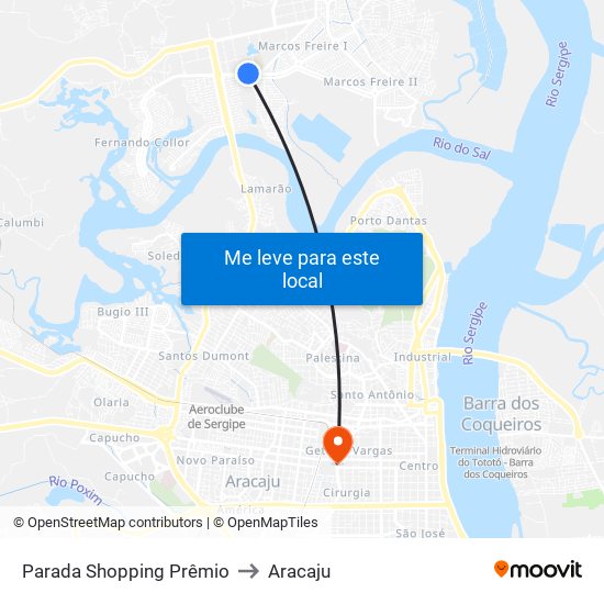 Parada  Shopping Prêmio to Aracaju map