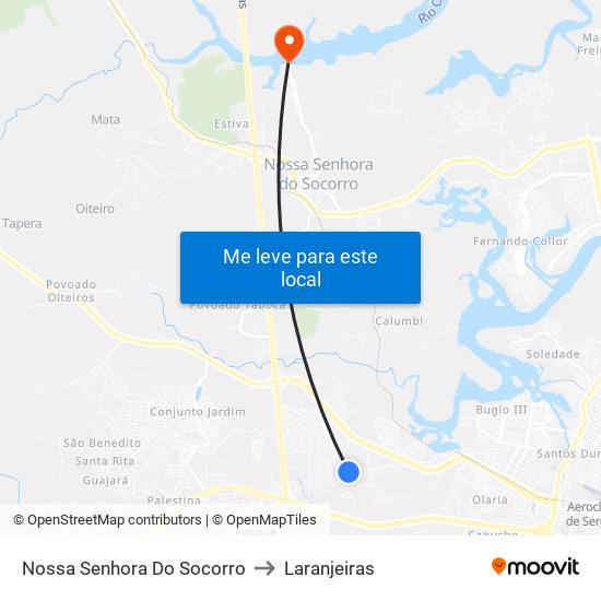 Nossa Senhora Do Socorro to Laranjeiras map