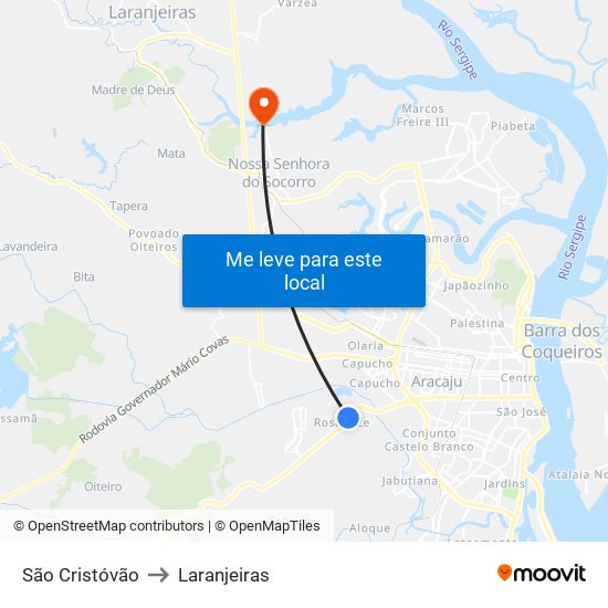 São Cristóvão to Laranjeiras map
