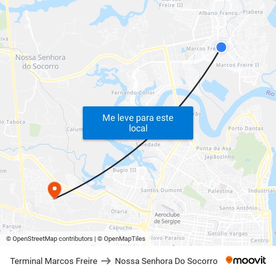 Terminal Marcos Freire to Nossa Senhora Do Socorro map
