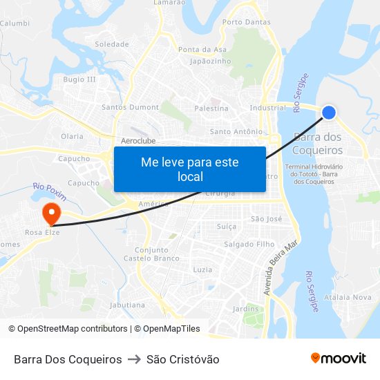 Barra Dos Coqueiros to São Cristóvão map