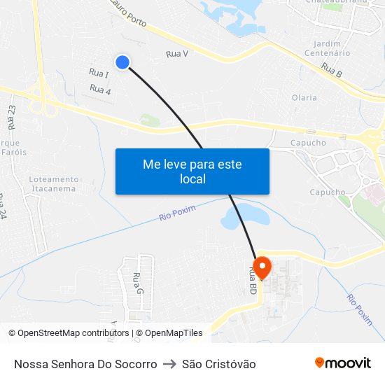 Nossa Senhora Do Socorro to São Cristóvão map