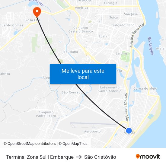 Terminal Zona Sul | Embarque to São Cristóvão map