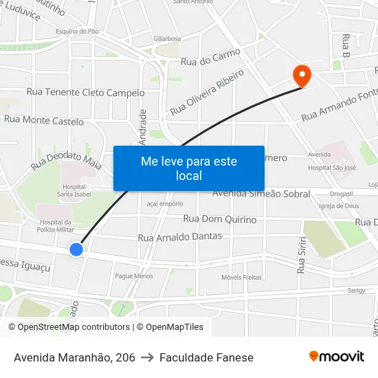 Av. Maranhão, 206 to Faculdade Fanese map