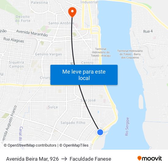 Avenida Beira Mar, 926 to Faculdade Fanese map