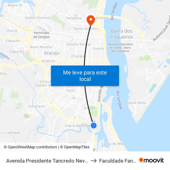 Avenida Presidente Tancredo Neves, 80 to Faculdade Fanese map