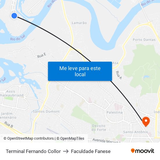 Terminal Fernando Collor to Faculdade Fanese map