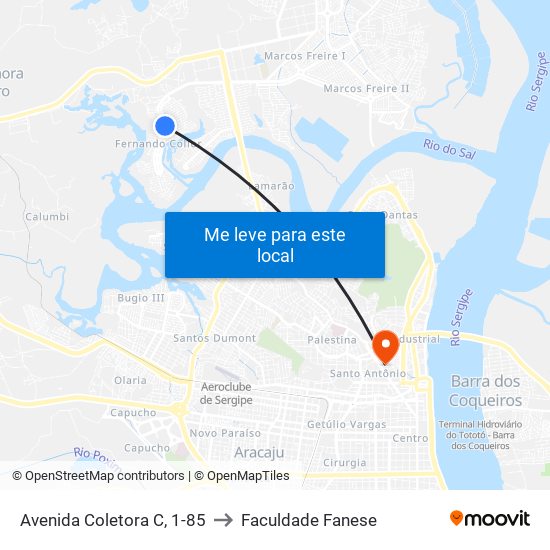 Avenida Coletora C, 1-85 to Faculdade Fanese map