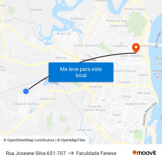 Rua Joseane Silva 651-707 to Faculdade Fanese map