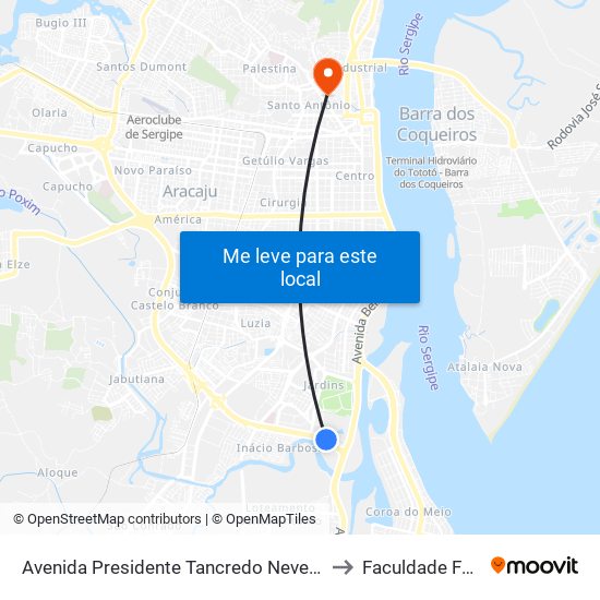 Avenida Presidente Tancredo Neves, 262-342 to Faculdade Fanese map