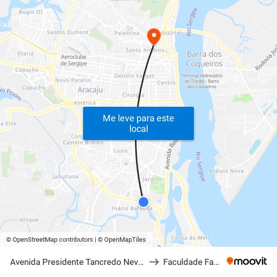 Avenida Presidente Tancredo Neves, 726 to Faculdade Fanese map