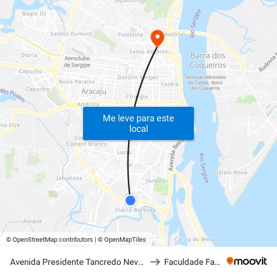 Avenida Presidente Tancredo Neves, 1550 to Faculdade Fanese map